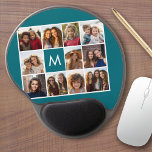 Create Your Own Instagram Collage Custom Monogram Gel Mouse Pad<br><div class="desc">Teal Blue and White - Use 11 square photos to create a unique and personal gift. Or you can keep the hipster puppy and make a trendy keepsake. If you need to adjust the pictures,  click on the customize tool to make changes.</div>
