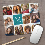 Create Your Own Instagram Collage Custom Monogram Mouse Pad<br><div class="desc">Teal Blue and White - Use 11 square photos to create a unique and personal gift. Or you can keep the hipster puppy and make a trendy keepsake. If you need to adjust the pictures,  click on the customize tool to make changes.</div>