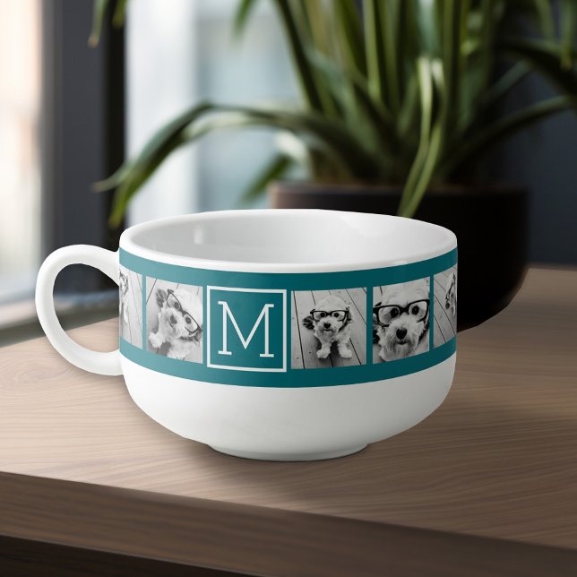 Create Your Own Instagram Collage Custom Monogram Soup Mug (Personalized Soup Mug - Add Your Photos and Text for a Great Gift)