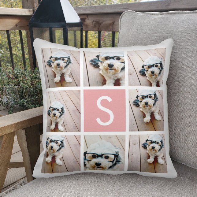 Create Your Own Instagram Collage Custom Monogram Throw Pillow (Creator Uploaded)