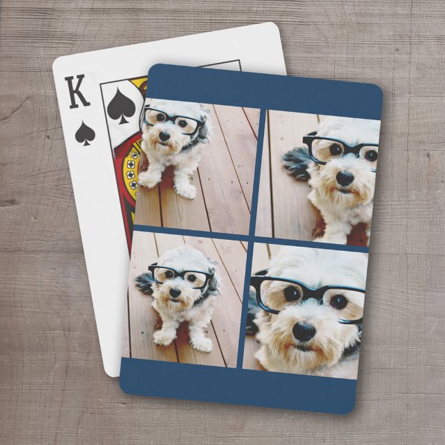 Create Your Own Instagram Collage Navy 4 Pictures Poker Cards (Personalized Playing Cards - 4 Photos)
