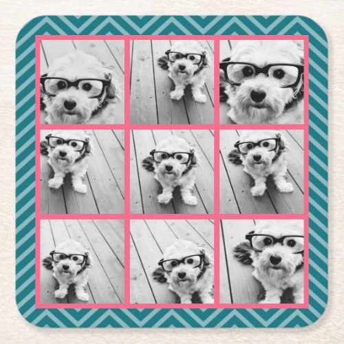 Create Your Own Instagram Photo Collage 9 photos Square Paper Coaster