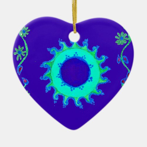 Create Your Own Iridescent Blue Floral Art  Ceramic Ornament