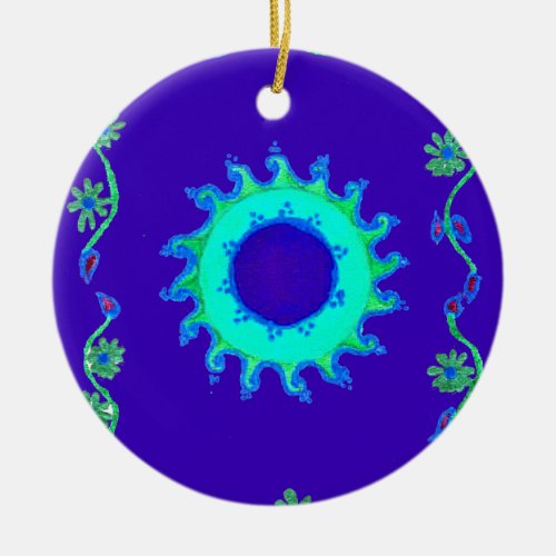 Create Your Own Iridescent Blue Floral Art  Ceramic Ornament