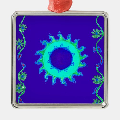 Create Your Own Iridescent Blue Floral Art  Metal Ornament