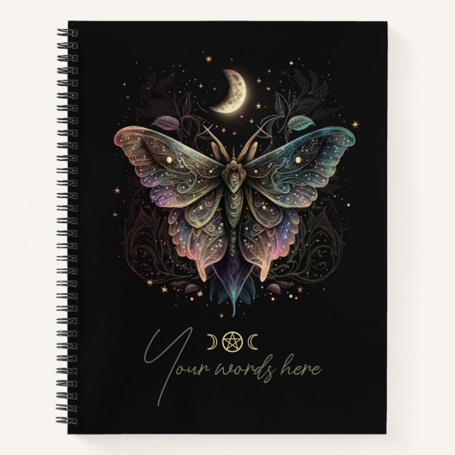 Create Your Own Iridescent Celestial Lunar Moth Notebook (Front)