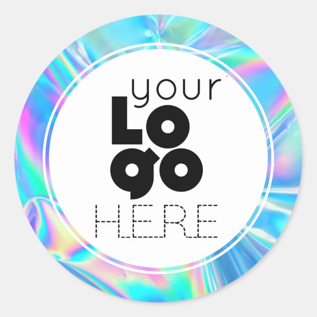 Create Your Own Iridescent Faux Holographic Logo Classic Round Sticker ...