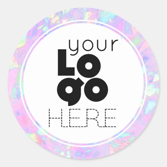 Create Your Own Iridescent Faux Opal Foil Logo Classic Round Sticker (Front)