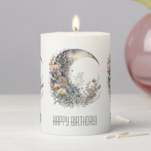 Create Your Own Iridescent Floral Crescent Moon Pillar Candle