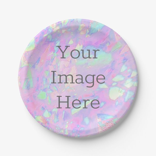 Create Your Own Iridescent Opal Faux Holographic Paper Plates (Front)