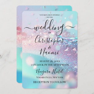 Create Your Own Iridescent Pink & Cyan Wedding Invitation