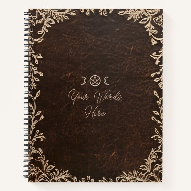 Create Your Own Ivory Lace Faux Brown Leather Notebook (Front)