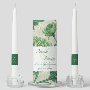 Create Your Own Jade Green Mums Vintage Floral Unity Candle Set