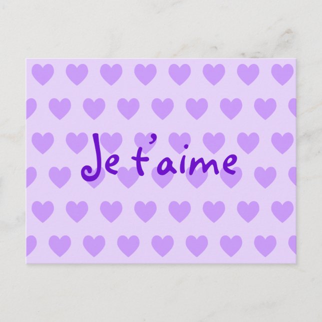 Create Your Own Je T’aime Purple Hearts Postcard (Front)