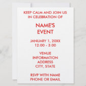 Create Your Own Keep Calm and Your Text Invitation (Back)