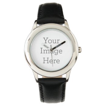 Create Your Own Kid's Black Leather Strap Watch by zazzle_templates at Zazzle