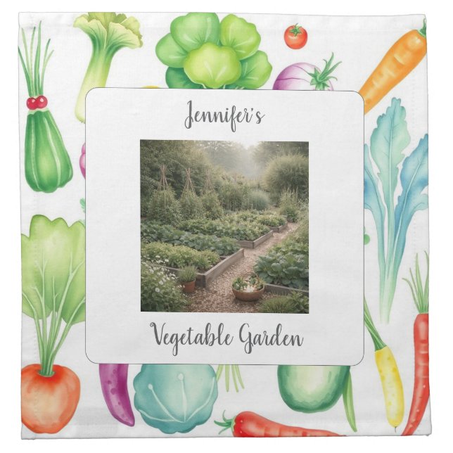 Create your own kitchen garden photo monogrammed cloth napkin (Front)