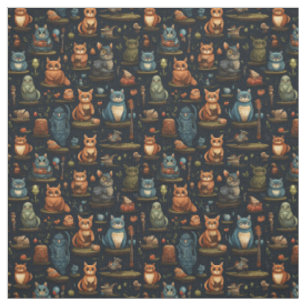 Create Your Own Kooky Wild Owls Rabbits Cats Black Fabric