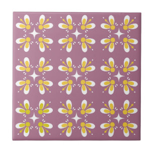 Create your own l Colorful floral pattern Purple Ceramic Tile