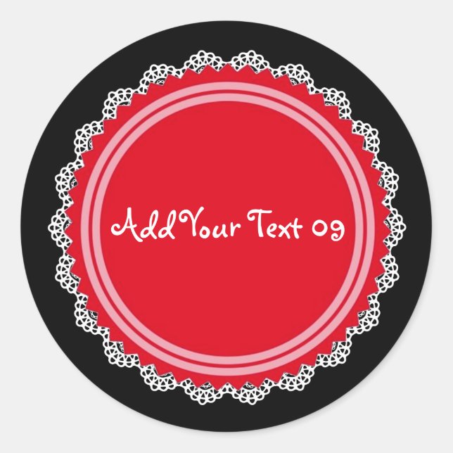 Create Your Own Lace Circle V09 RED Classic Round Sticker (Front)
