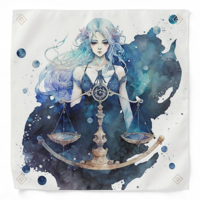 Create Your Own Large Blue & Teal Libra Zodiac Bandana (Front)