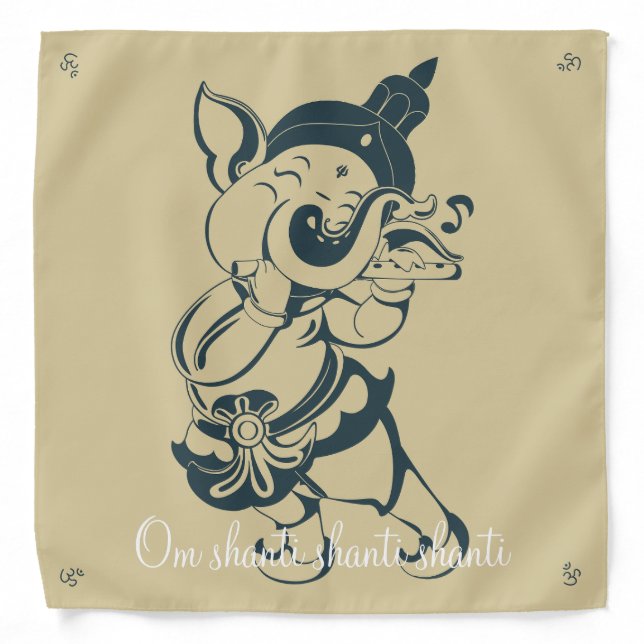 Create Your Own Large Green & Gold Ganesh Flute Bandana (Front)