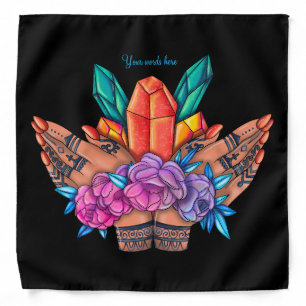 Create Your Own Large Henna Hands Crystals & Roses Bandana