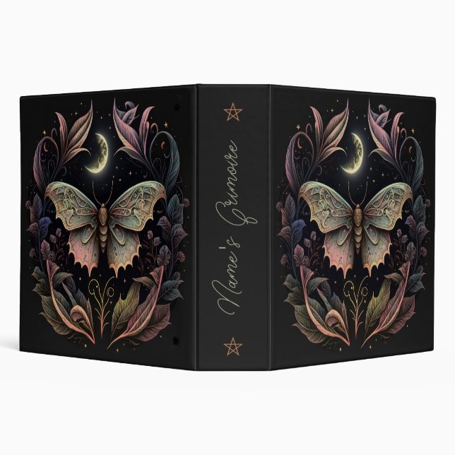 Create Your Own Leafy Celestial Lunar Moth 3 Ring Binder (Background)