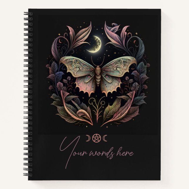Create Your Own Leafy Celestial Lunar Moth Notebook (Front)