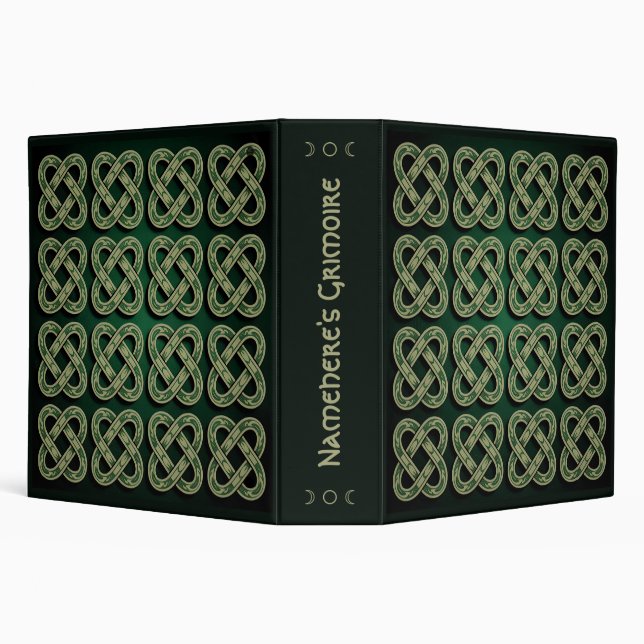 Create Your Own Leafy Square Green Celtic Knotwork 3 Ring Binder (Background)