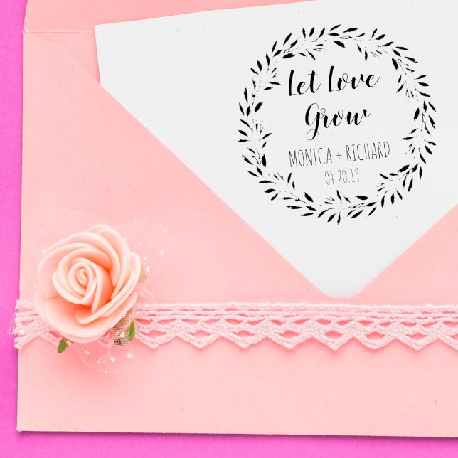 Create Your Own Let Love Grow Calligraphy Wedding Rubber Stamp (Creator Uploaded)