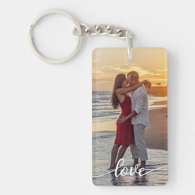 Create Your Own Love Script Romantic Couple Photo Keychain (Front)