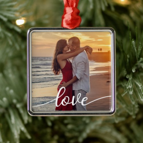 Create Your Own Love Script Romantic Couple Photo Metal Ornament