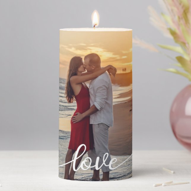 Create Your Own Love Script Romantic Couple Photo Pillar Candle (In Situ)