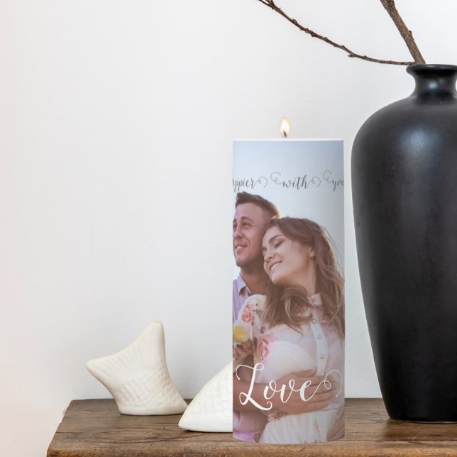 Create Your Own love script romantic couple photo Pillar Candle (Creator Uploaded)
