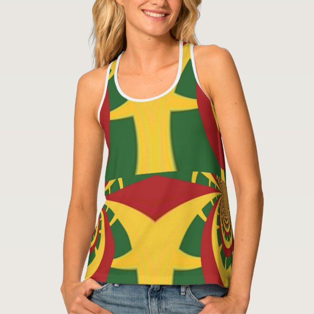 Create Your Own Lovely Red Gold Green Rasta Design Tank Top (Front)