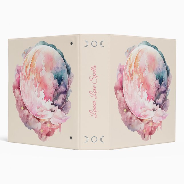 Create Your Own Lunar Love Magic Cloudy Pink Moon 3 Ring Binder (Background)