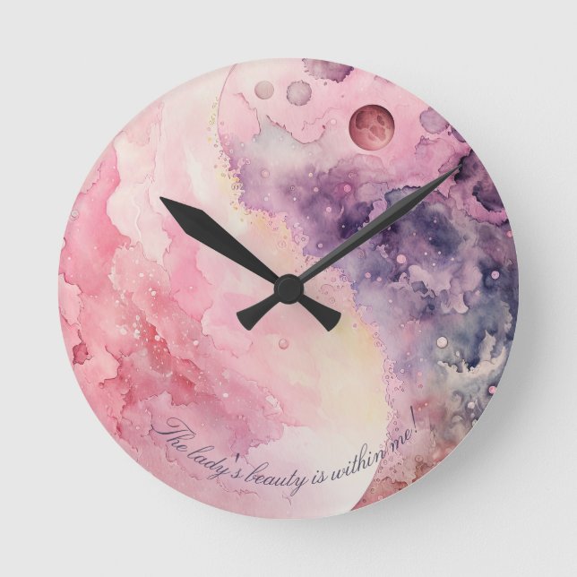 Create Your Own Lunar Love Magic Pink Moon Round Clock (Front)