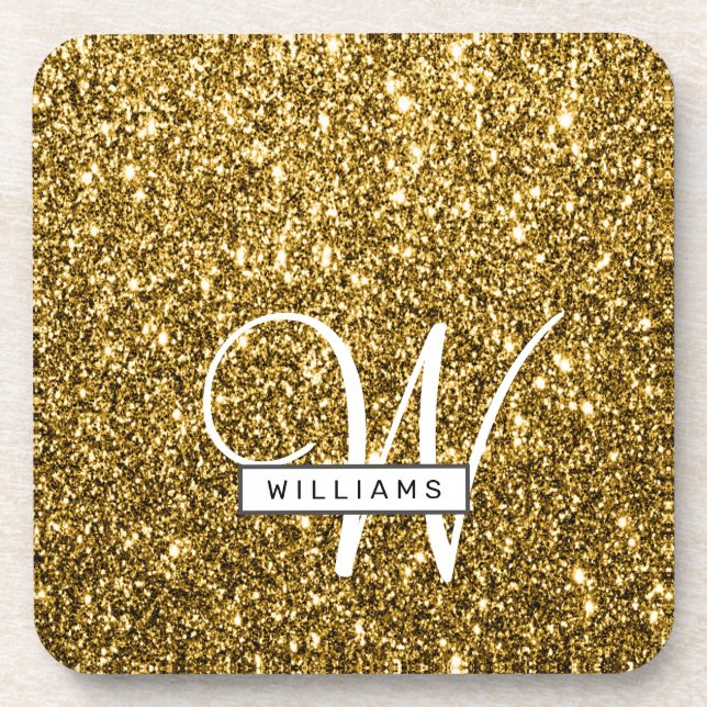 Create Your Own Luxe Gold Glitter Sparkle Party Beverage Coaster (Front)