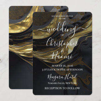 Create Your Own Luxury Gold Black Marble Wedding Invitation