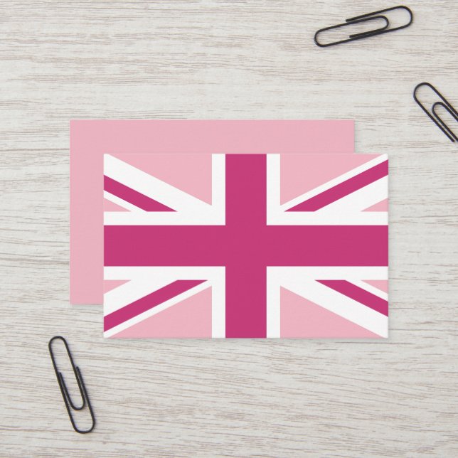 Create Your Own Magenta and White Union Jack Business Card (Front/Back In Situ)