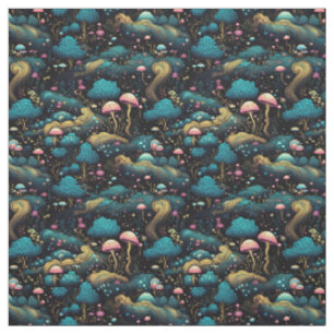 Create Your Own Magic Forest Pink Mushrooms Black Fabric