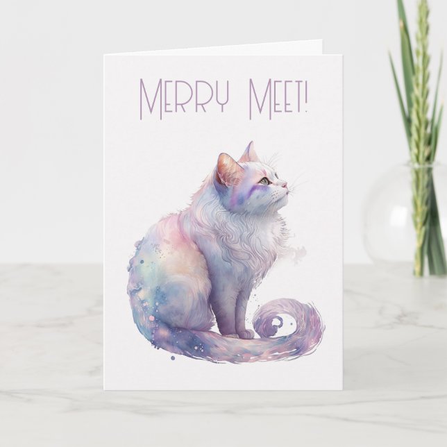 Create Your Own Magic White Cat Holiday Card (Front)