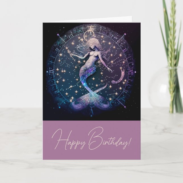 Create Your Own Magical Celestial Mermaid Paradise Holiday Card (Front)