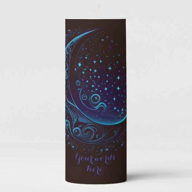 Create Your Own Magical Filigree Blue Moon Pillar Candle (Front)