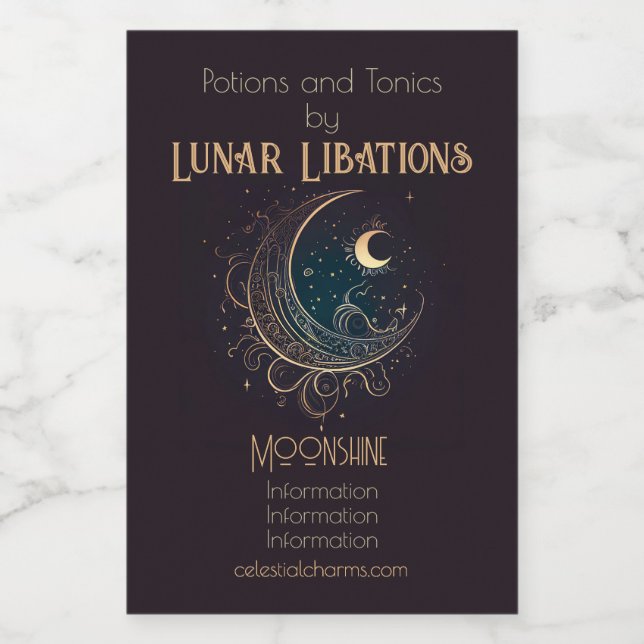 Create Your Own Magical Gold Filigree Moon Wine Label (Single Label)