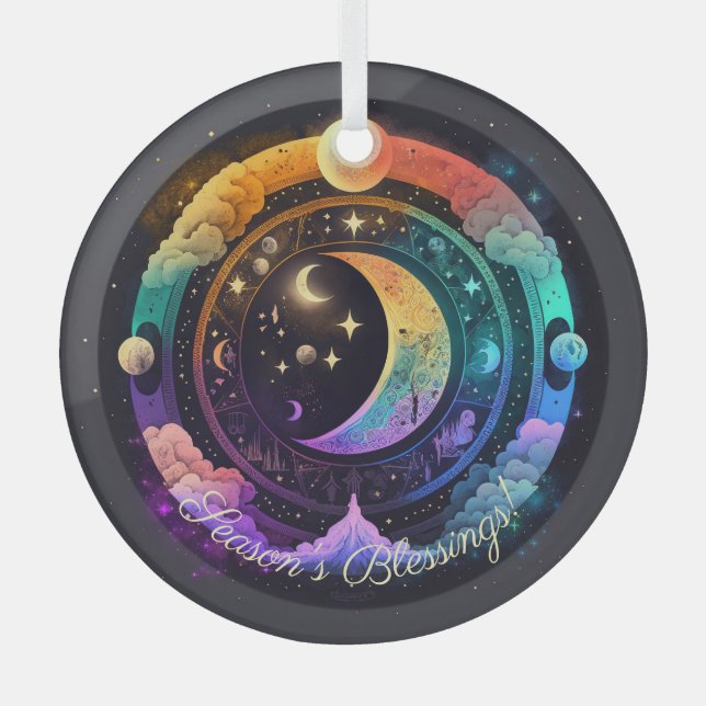 Create Your Own Magical Rainbow Moons Glass Ornament (Front)