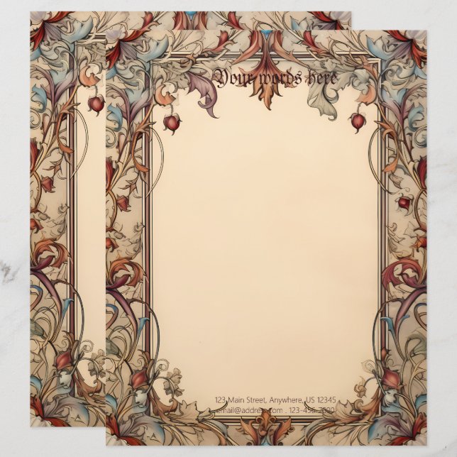 Create Your Own Manuscript Style Medieval Floral Letterhead (Front/Back)