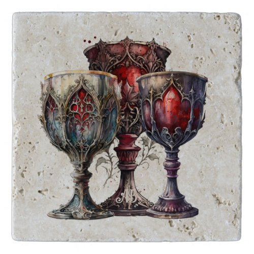 Create Your Own Medieval Red Gothic Chalices Trivet