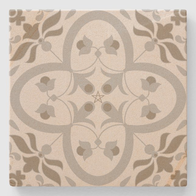 Create Your Own Mediterranean Silver Bronze Floral Stone Coaster (Front)